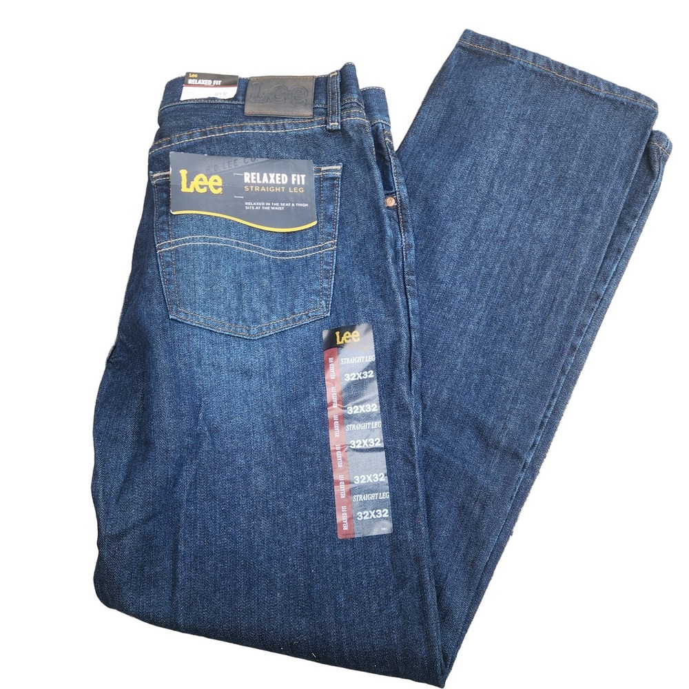 Lee Straight Tomas Jeans Men's 32x32 Dark Blue Denim Relaxed Fit